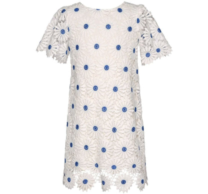 Floral Crochet Shift Dress White Multi