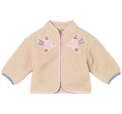 Baby Girl Teddy Jacket With Birds Patch Cream