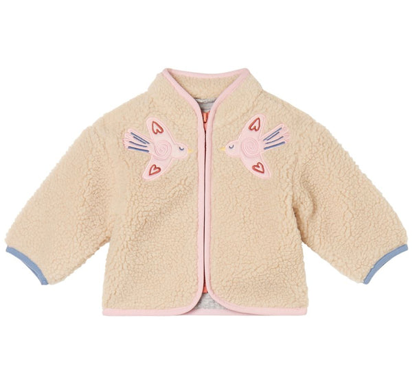 Baby Girl Teddy Jacket With Birds Patch Cream