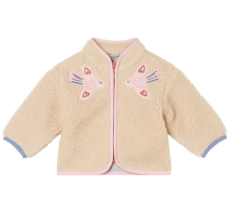 Baby Girl Teddy Jacket With Birds Patch Cream