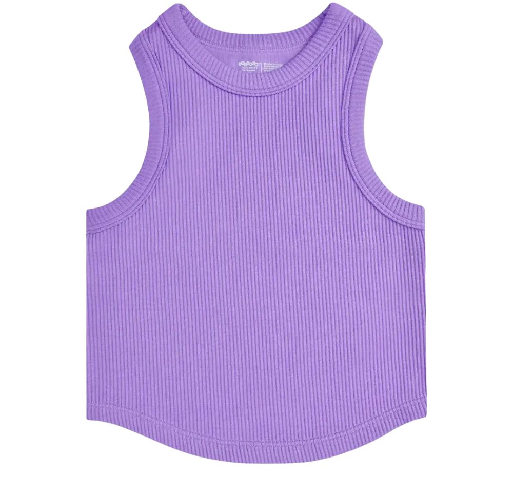 Vivid Violet Cropped Ribbed Racerback Tan Top