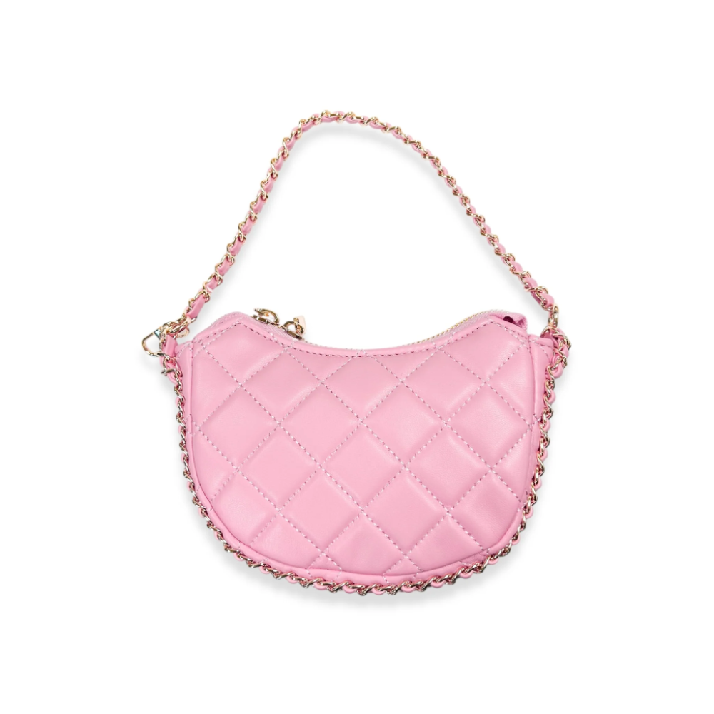 Quilted Leather Crescent Purse Pink