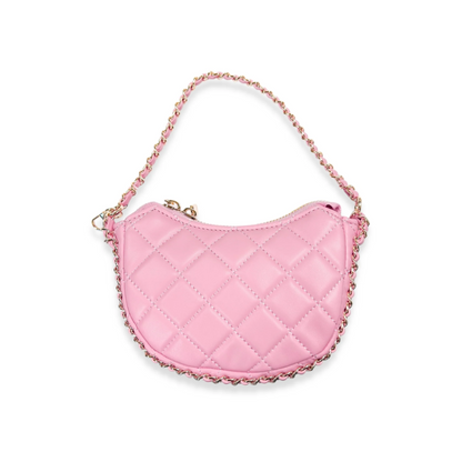 Quilted Leather Crescent Purse Pink