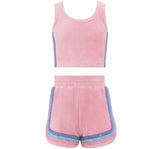 Rainbow Velour Sequin Tank Set Pink
