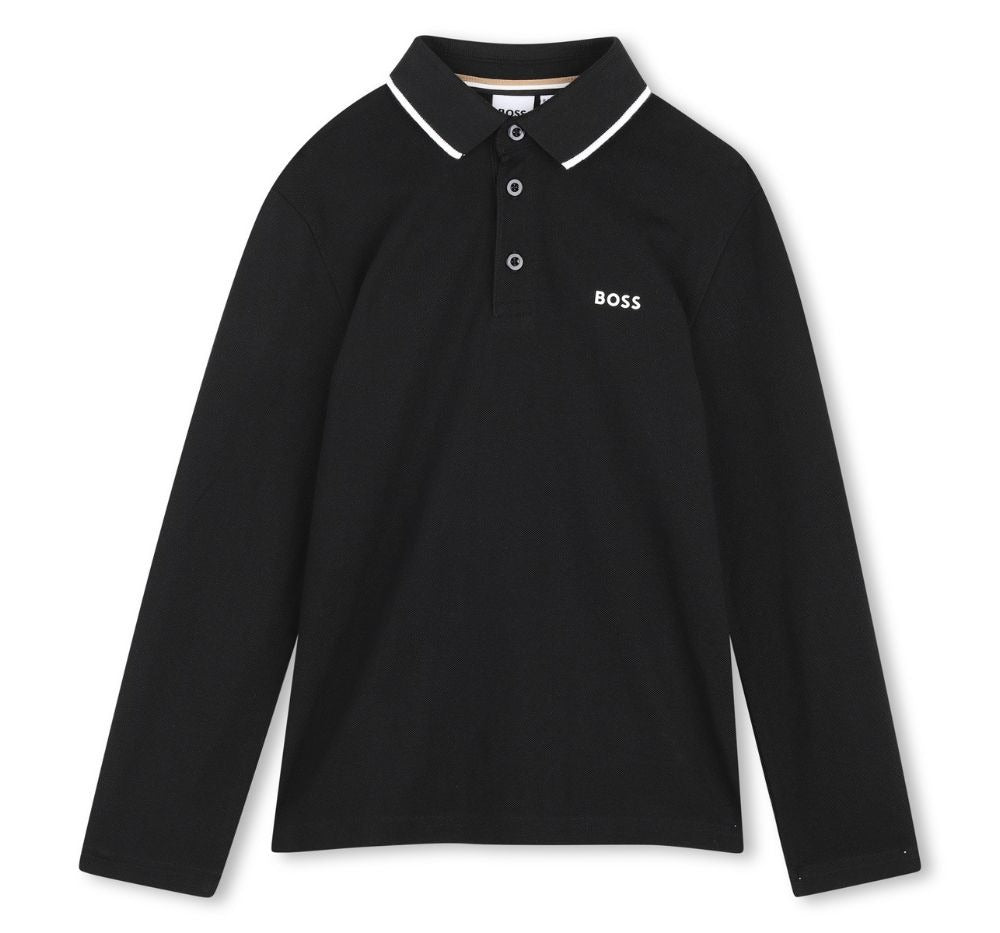 Jersey Polo With Contrast Trim On Collar Black