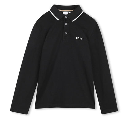 Jersey Polo With Contrast Trim On Collar Black
