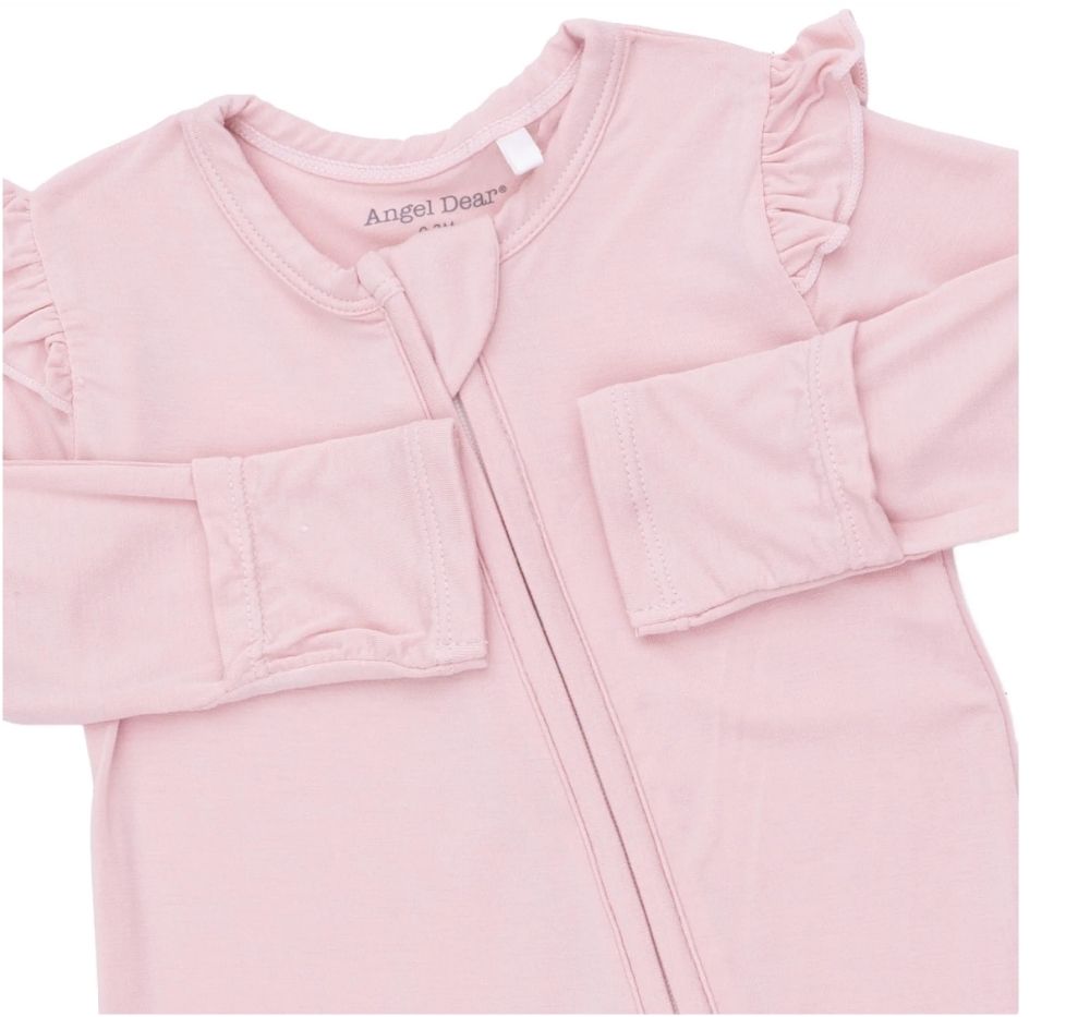 Solid Peachskin 2 Way Ruffle Sleeve Zipper Footie