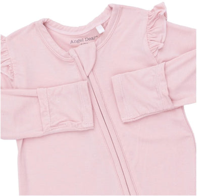 Solid Peachskin 2 Way Ruffle Sleeve Zipper Footie