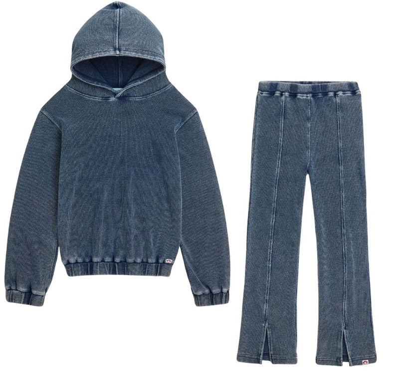 Pullover Hoodie & Flare Slit Legging Dusk Blue