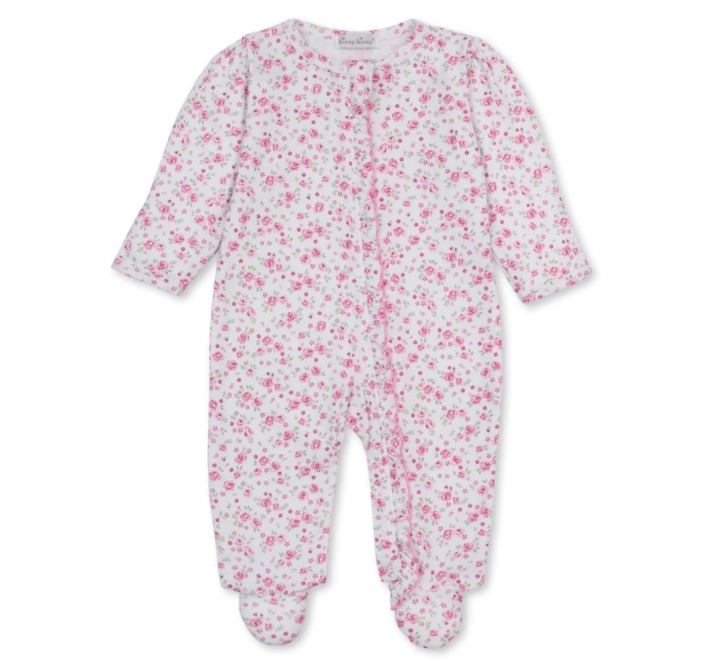 Footie W-Hand Emb Cottage Roses Pink