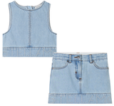 Sleeveless Denim Top W/Embossed & Skirt