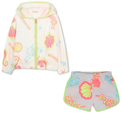 Terry Towel Seashell Zip Up Sweatshirt & Shorts