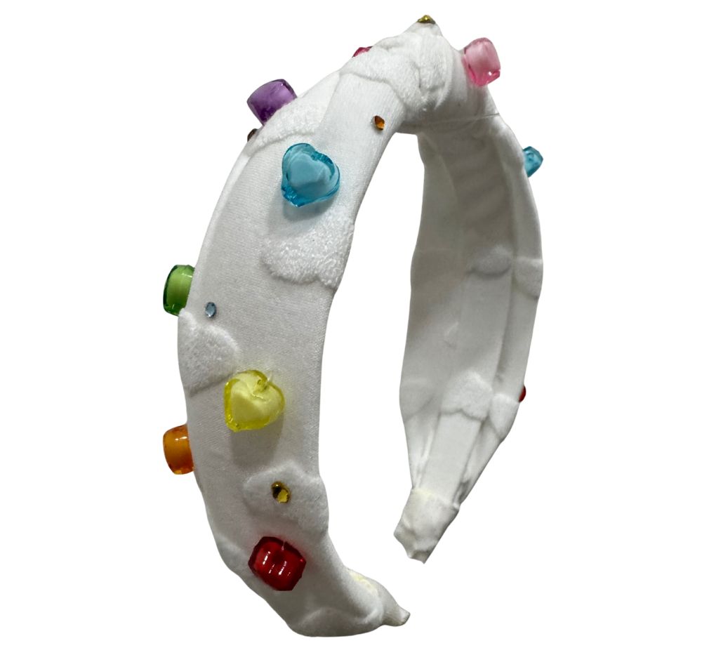 Cotton Heart Charm Headband White