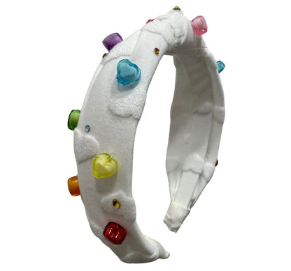 Cotton Heart Charm Headband White