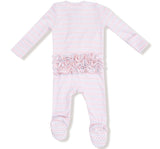 Multi Stripe Pink 2 Way Zipper Ruffle Back Footie