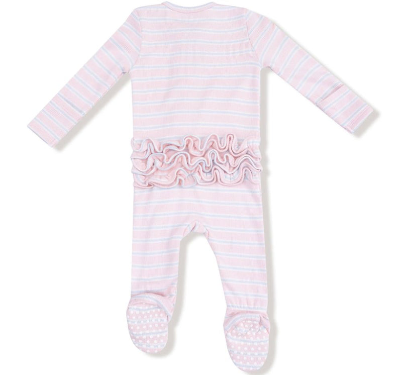 Multi Stripe Pink 2 Way Zipper Ruffle Back Footie
