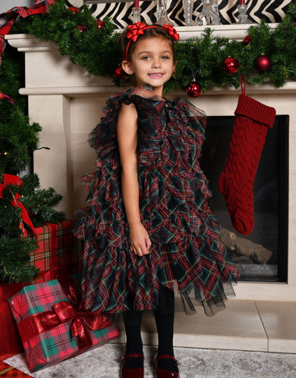 Etta Tartan Tiered Dress Black Tartan