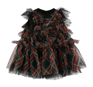 Etta Tartan Tiered Baby Dress Black Tartan
