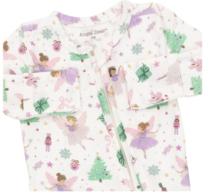 Sugar Plum Fairies 2 Way Ruffle Back Zipper Footie