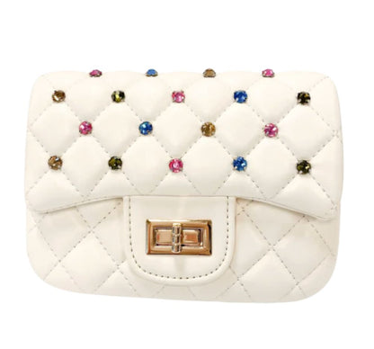 Colorful Gems Quilted Purse Cream