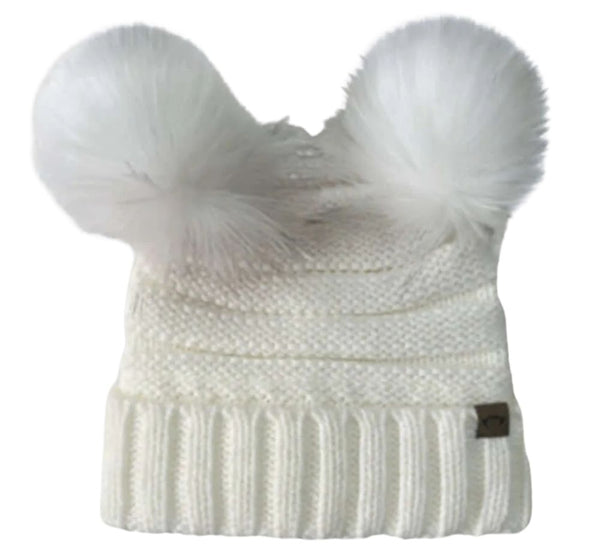 Winter White Mia Faux Fur Pom Beanie