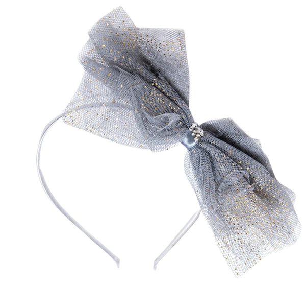 Glitter Bow On Headband Grey