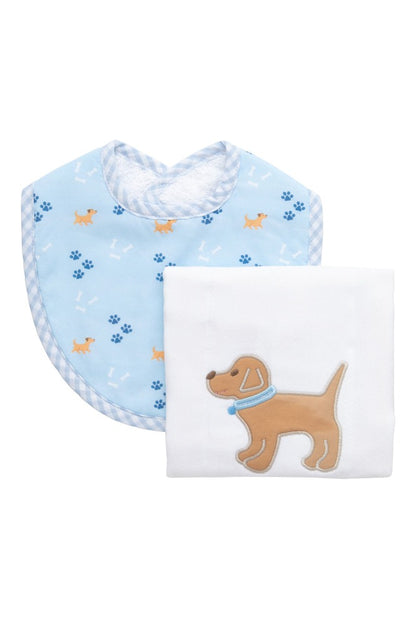 Puppy Basic Bib & Burp Set Blue