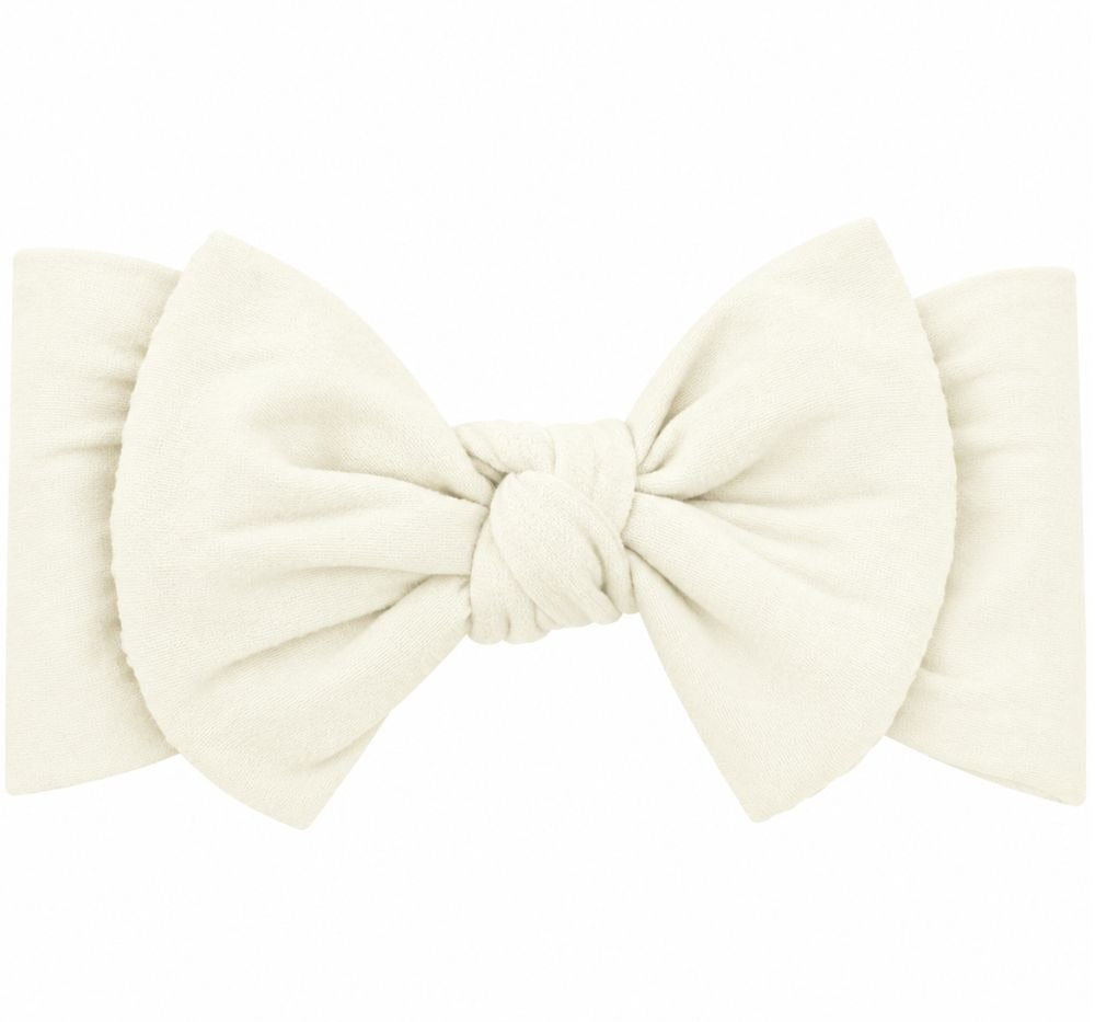 Soft Nylon Baby Band with Nylon Bowtie Antique White 0-6M