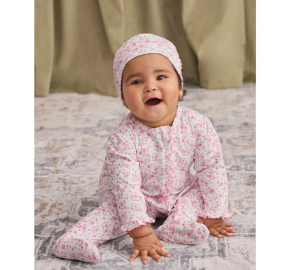 Footie W-Hand Emb Cottage Roses Pink