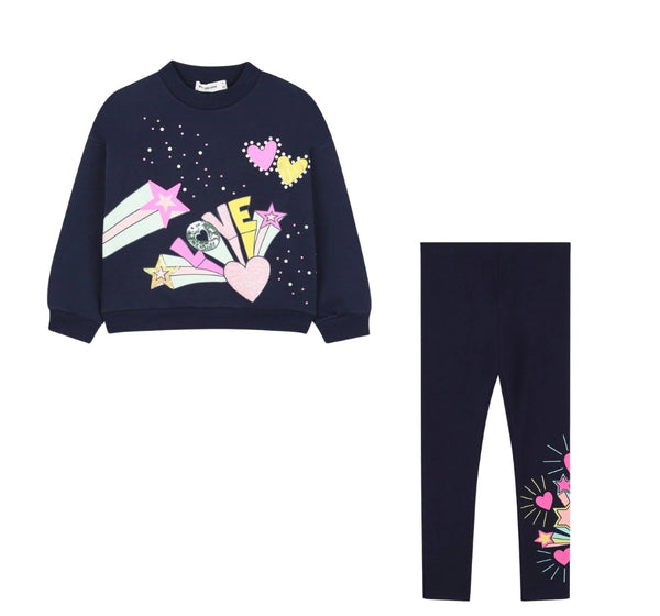 Girls Love Sweatshirt & Graphic Leggings Navy