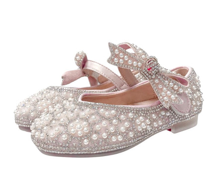Bowtie Strap Jewel Flat Shoes Pink
