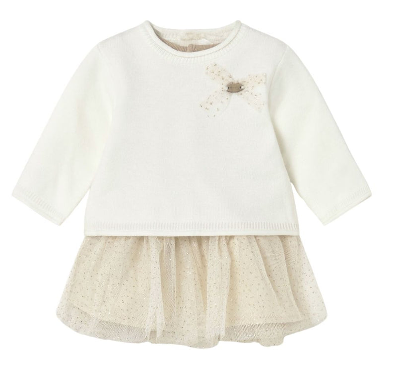 Vestido Tricot Combinado Tul Crudo