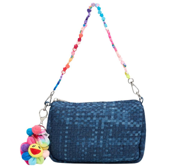Denim Weave Rainbow Charm Link Bag
