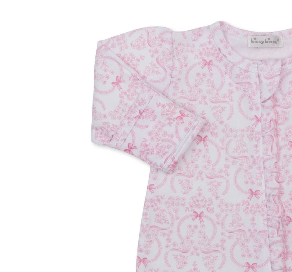 Footie W-Zip Delicate Blooming Bows Pink