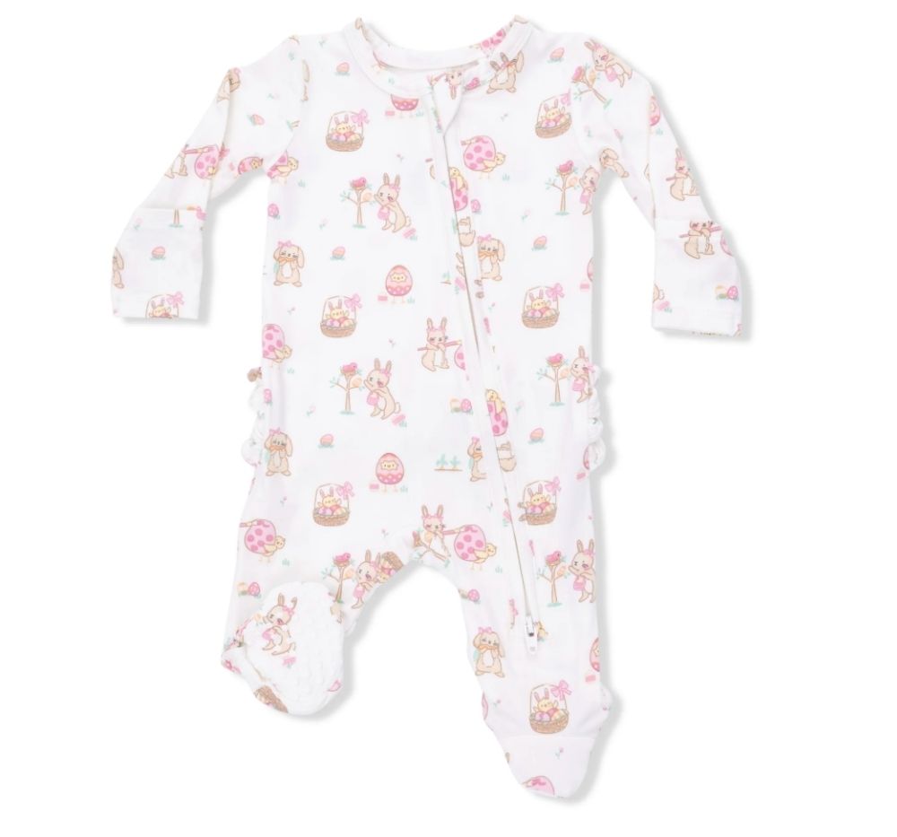 Easter Egg Hunt Pink 2 Way Ruffle Back Zipper Footie