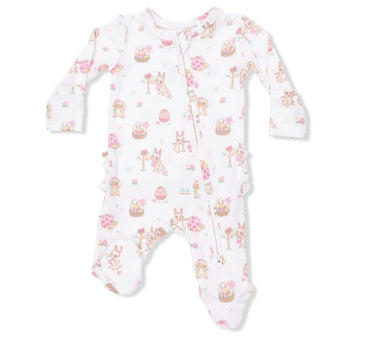 Easter Egg Hunt Pink 2 Way Ruffle Back Zipper Footie