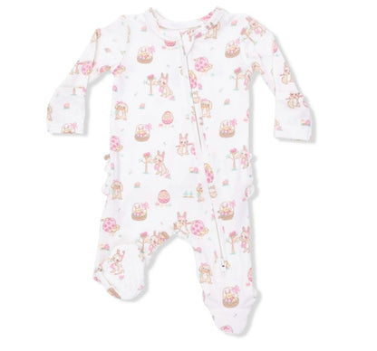 Easter Egg Hunt Pink 2 Way Ruffle Back Zipper Footie