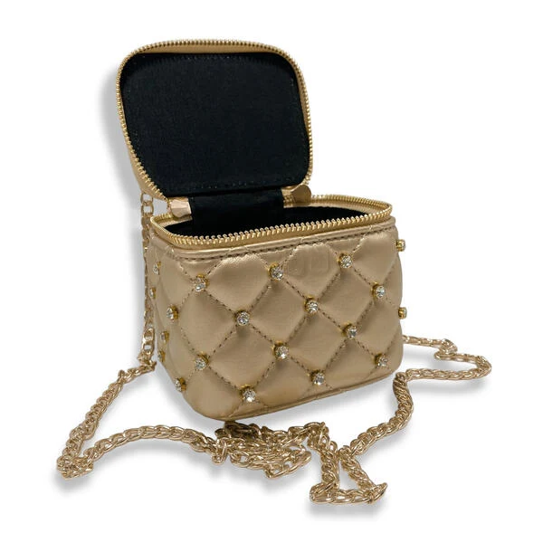 Embellished Vanity Quilted Purse Gold