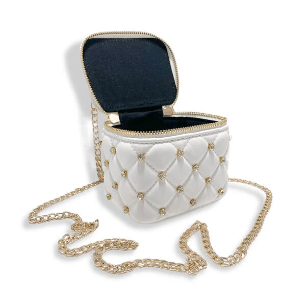 Embellished Vanity Quilted Purse White