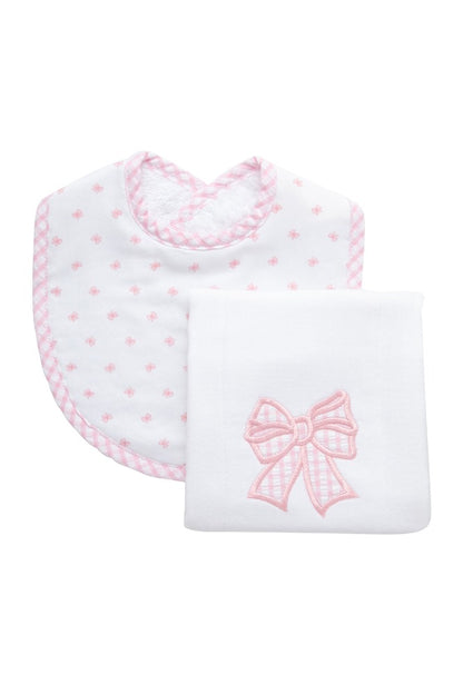 Bow Basic Bib & Burp Set  Pink