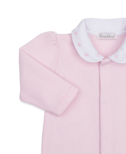 Jacquard Footie W-Zip Baby Blessings Wht-Pink