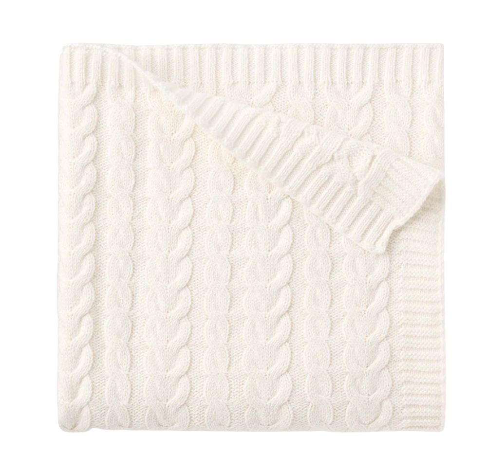 Whisper White Horseshoe Cable Blanket