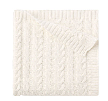 Whisper White Horseshoe Cable Blanket
