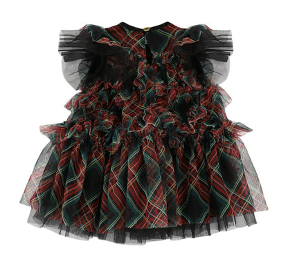 Etta Tartan Tiered Baby Dress Black Tartan