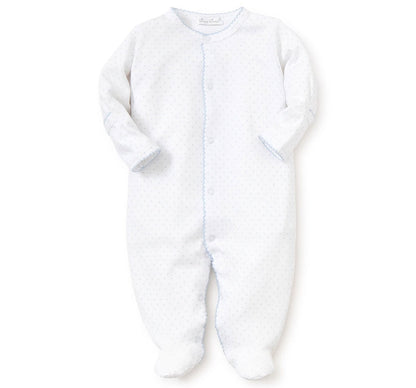 White/LT. Blue Kissy Dots Print Footie