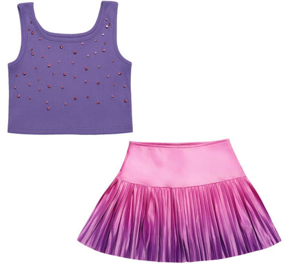 Crop Top purple & Plated Skirt Purple