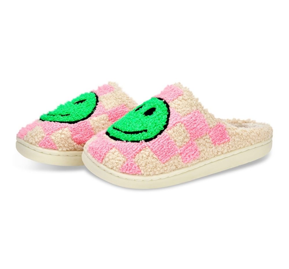 Pink & Green Happy Check Slippers