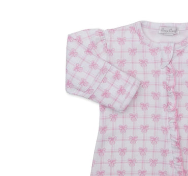 Footie W-Zip Windowpane Bows Pink