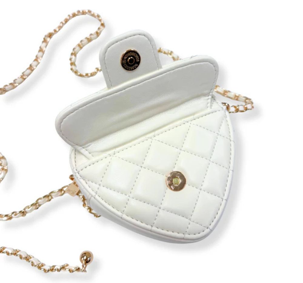 Quilted Leather Heart Purse Ivory