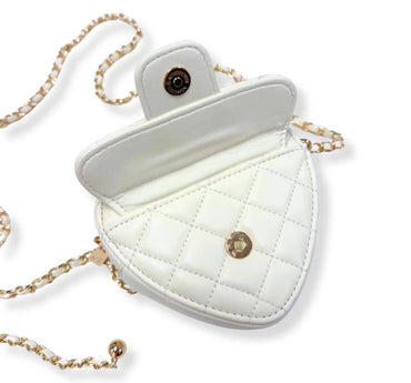 Quilted Leather Heart Purse Ivory